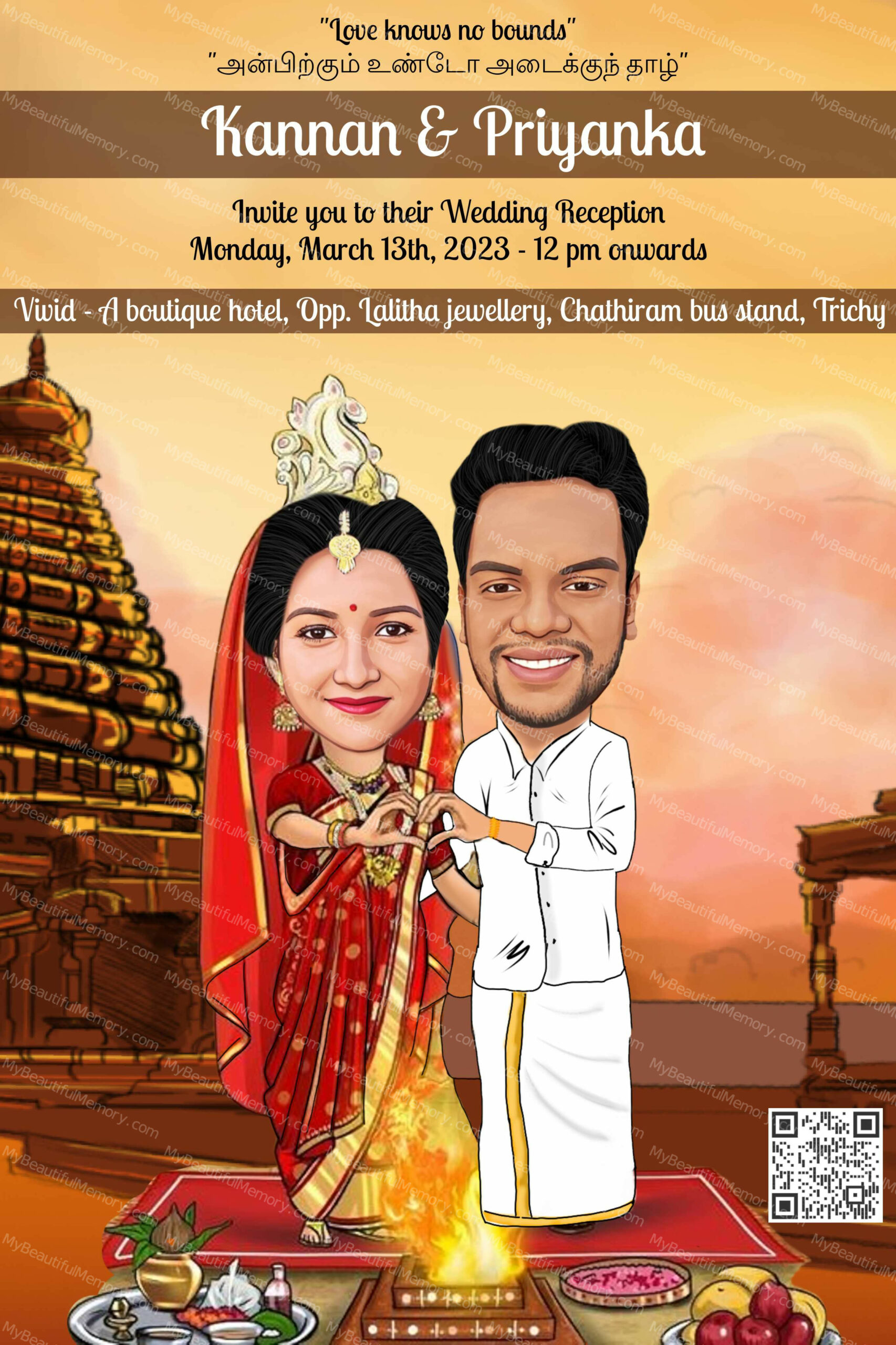 Bengali South indian Wedding Caricature Invitation MBMC27 ...