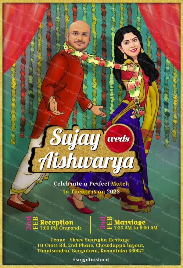 Bollywood Caricature Wedding Invitation c18