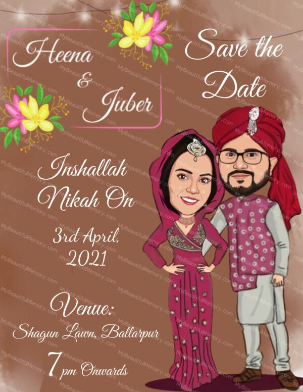 Caricature Muslim Nikhaa Wedding Invitation c57