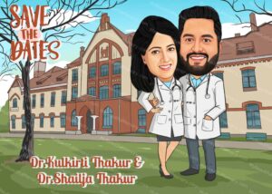 Doctor Couple Wedding Caricature Invitation c8