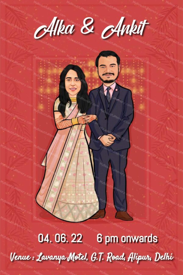 Indian Engagement Wedding Caricature Invitation c50