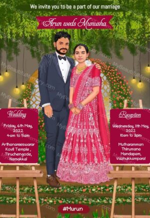 Indian Wedding Caricature Invitation c53