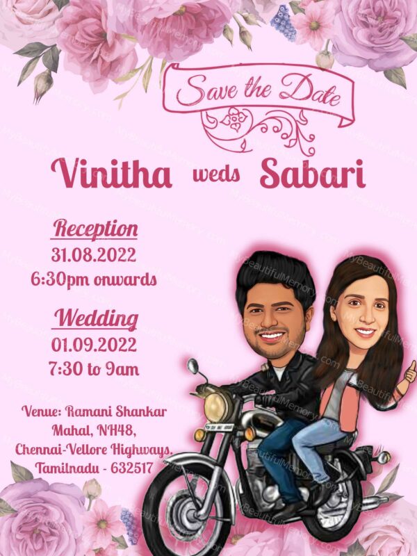 Motorcycle Caricature Wedding Invitation c32