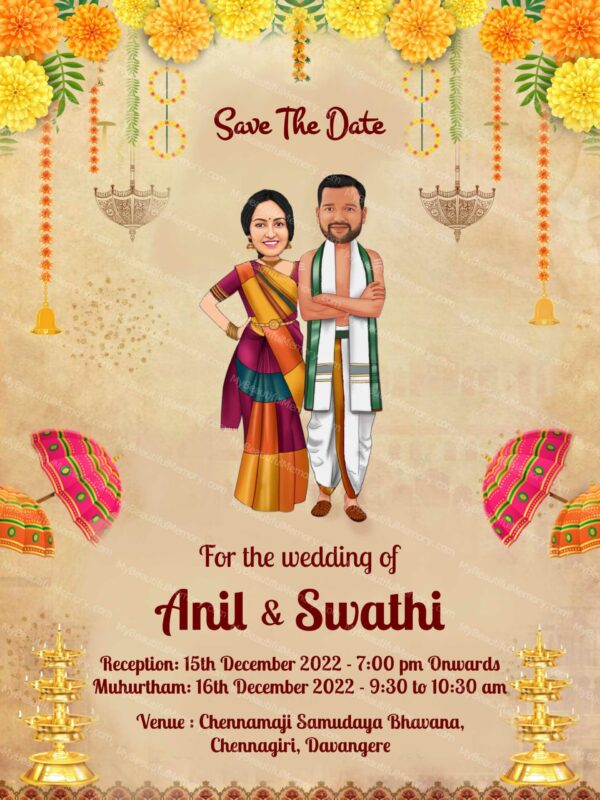 South Indian Caricature Wedding Invitation c20