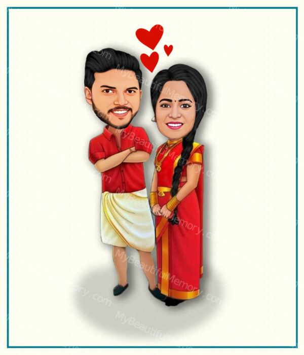 South Indian Marriage Caricature Invitation c27