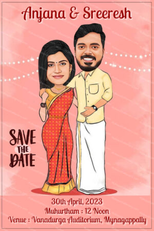 South Indian Wedding Caricature Invitation c1