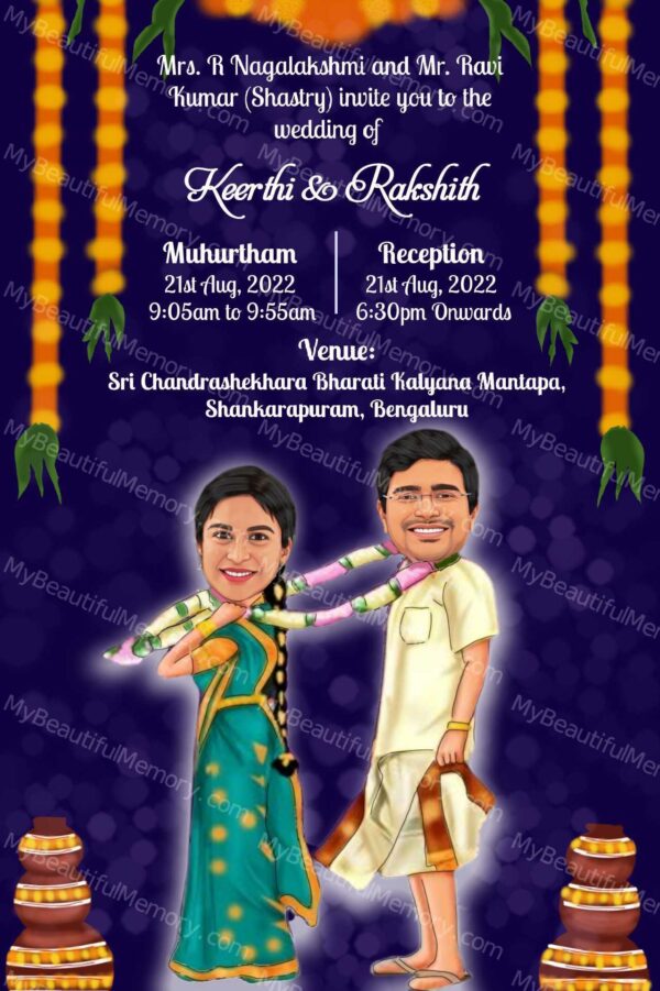 South Indian Wedding Caricature Invitation c33