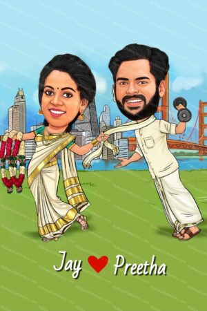 South Indian Wedding Caricature Invitation c47