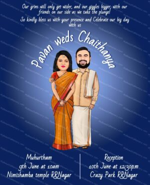 South Indian Wedding Caricature Invitation c48