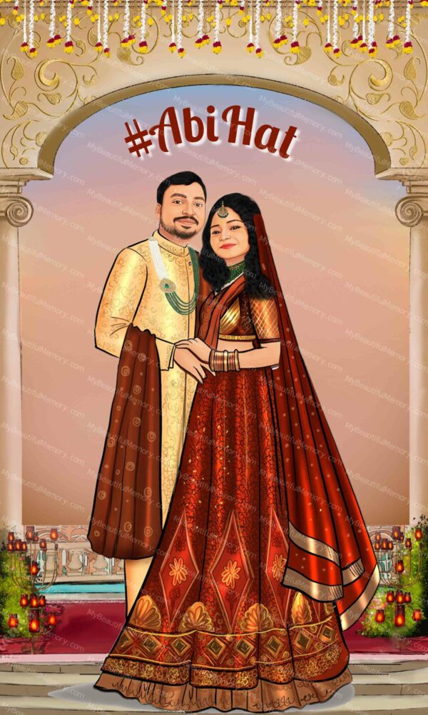 Traditional Indian Wedding Caricature Invitation c15