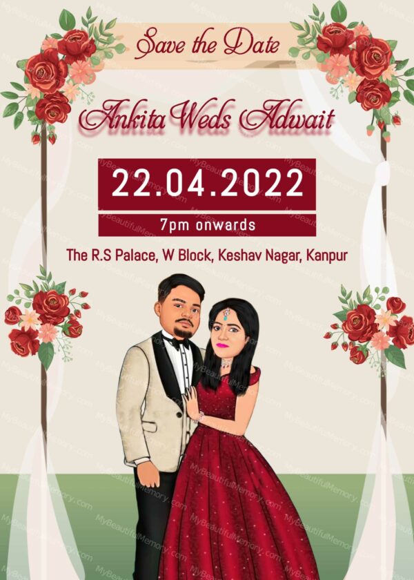 Wedding Engagement Caricature Invitation c56
